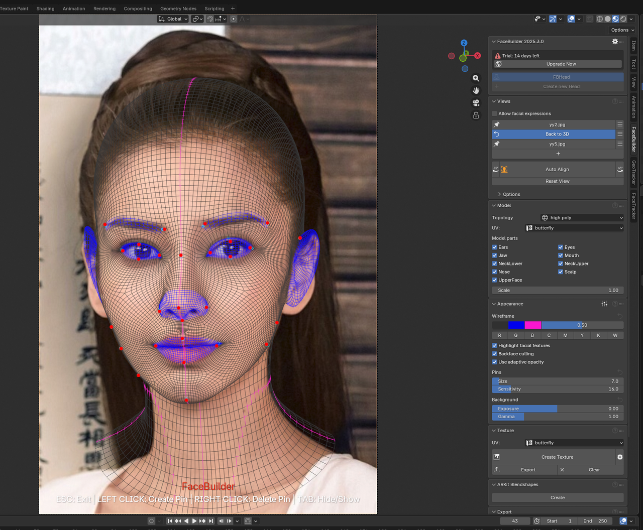 FaceBuilder 中的人脸标点与头模拟合